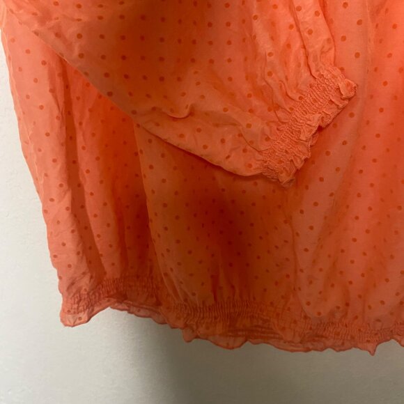 Joe Fresh Cotton Silk Top M Orange Polka Dot 3/4 Sleeve Off-Shoulder - Picture 3 of 13